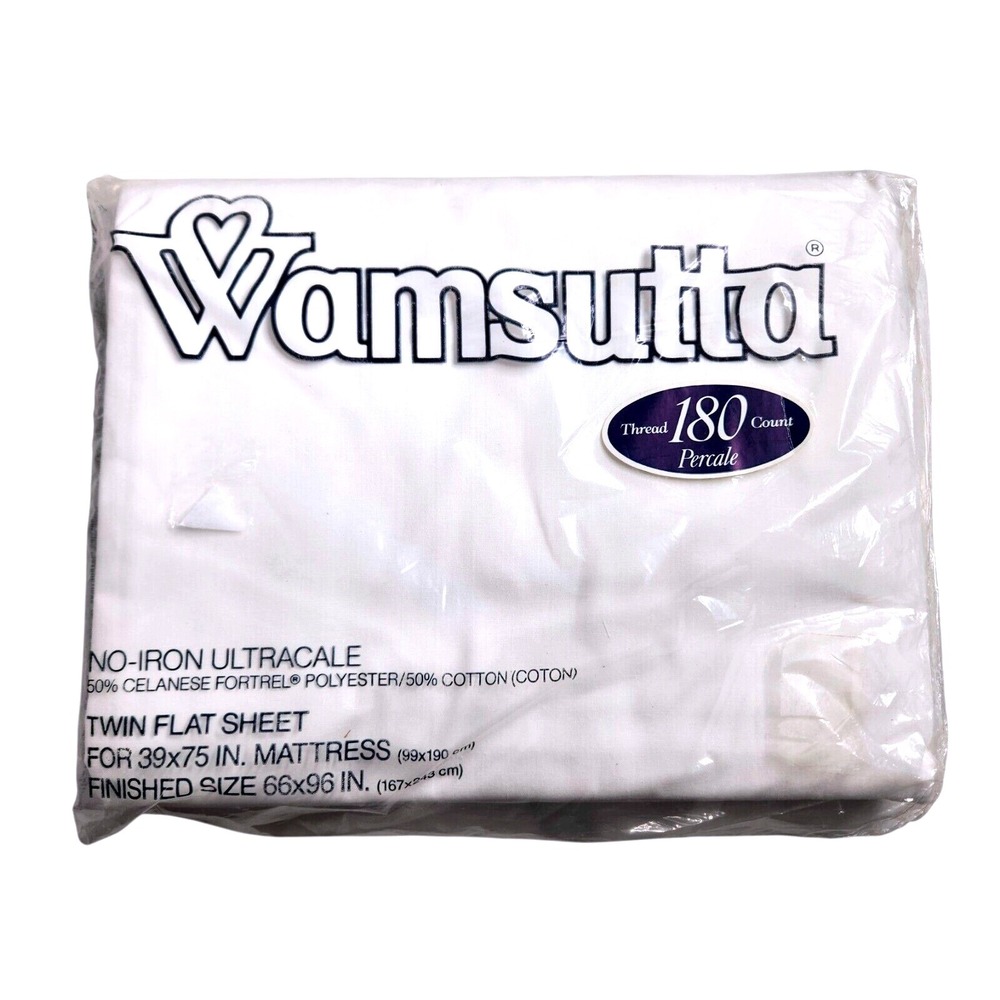 Wamsutta Twin Flat Sheet Percale White Cotton + Polyester 180 Thread Count NEW